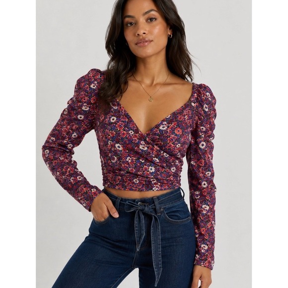 Veronica Beard Tops - Veronica Beard Sabo Top Berry Multi Floral Wrap Cropped Top - Purple Floral NWT